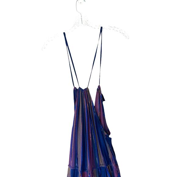 Cleobella Blue Gold Metallic Striped Lois Wide Leg Cropped Jumpsuit Size‎ 8 - Picture 4 of 14